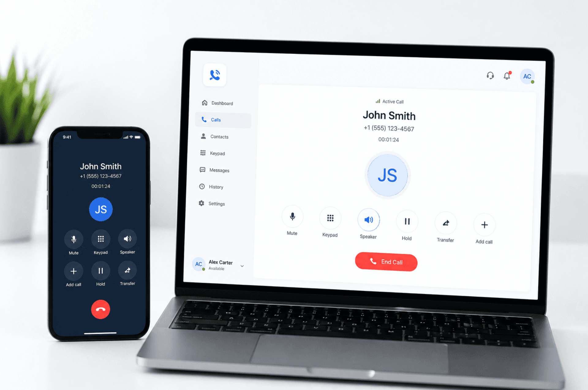 Calling from a phone and a laptop